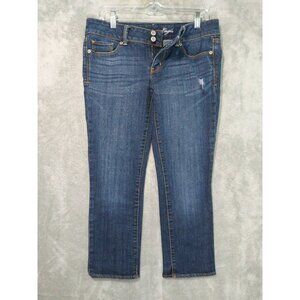 American Eagle Jeans Womens 8 Blue Denim Stretch Straight Artist Low Rise Crop